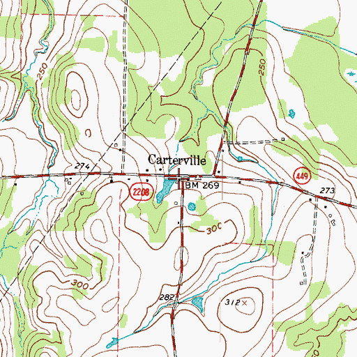 Topographic Map of Carterville, TX