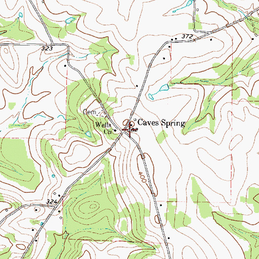 Topographic Map of Caves Spring, TX