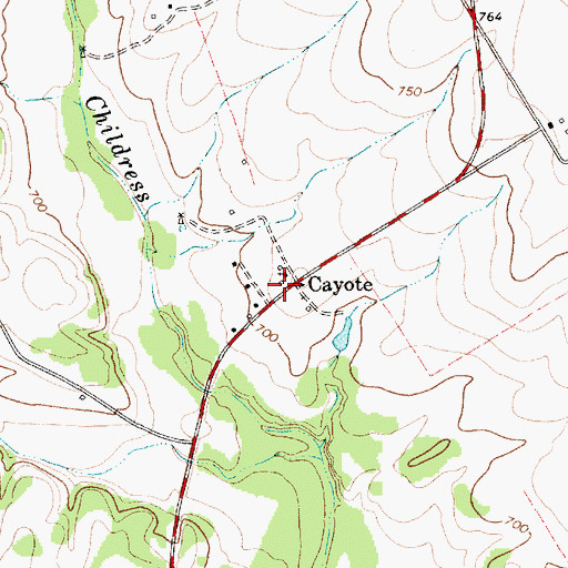 Topographic Map of Cayote, TX
