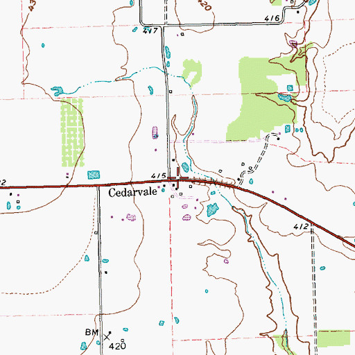 Topographic Map of Cedarvale, TX