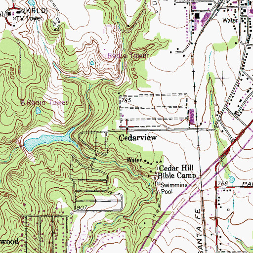 Topographic Map of Cedarview, TX