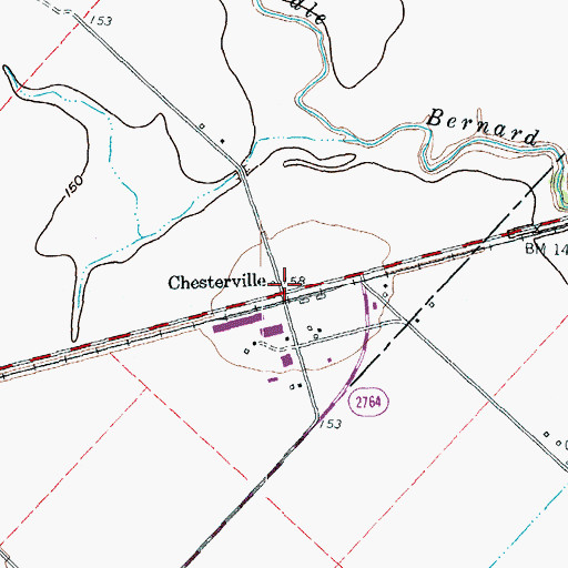 Topographic Map of Chesterville, TX
