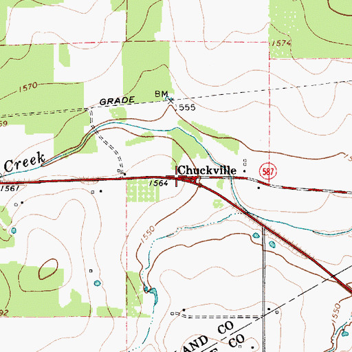 Topographic Map of Chuckville, TX