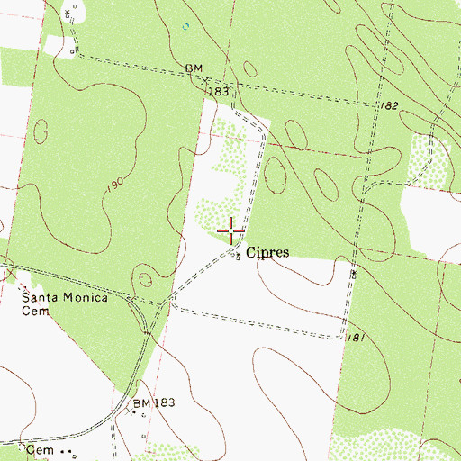 Topographic Map of Cipres, TX