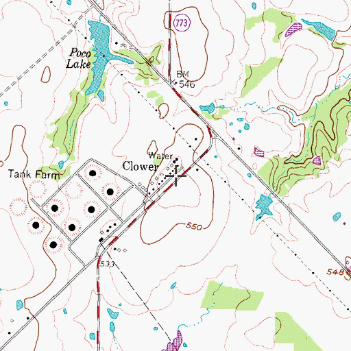 Topographic Map of Clower, TX