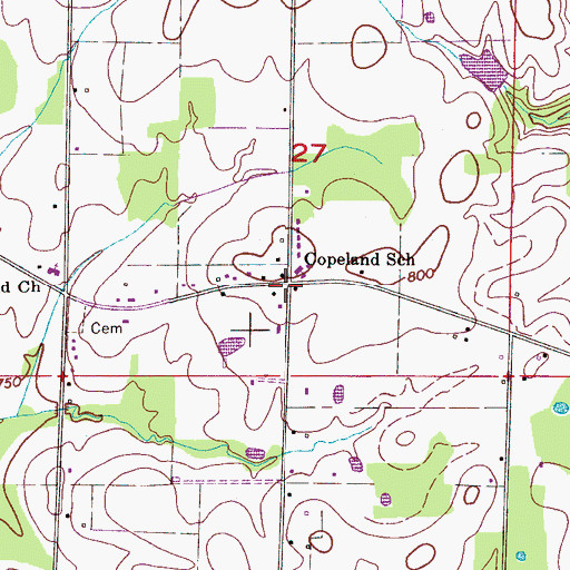 Topographic Map of Copeland, AL