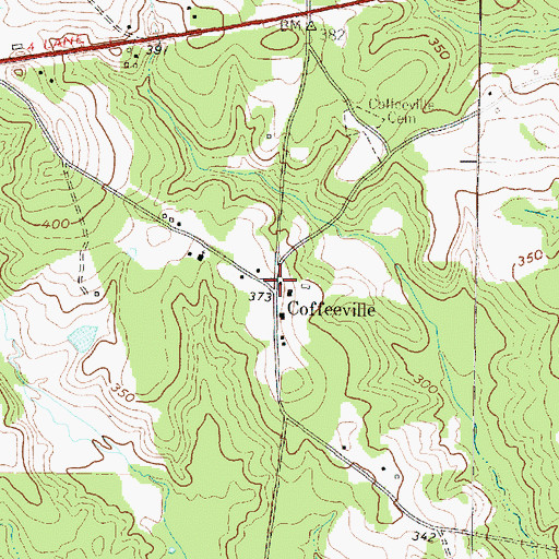 Topographic Map of Coffeeville, TX
