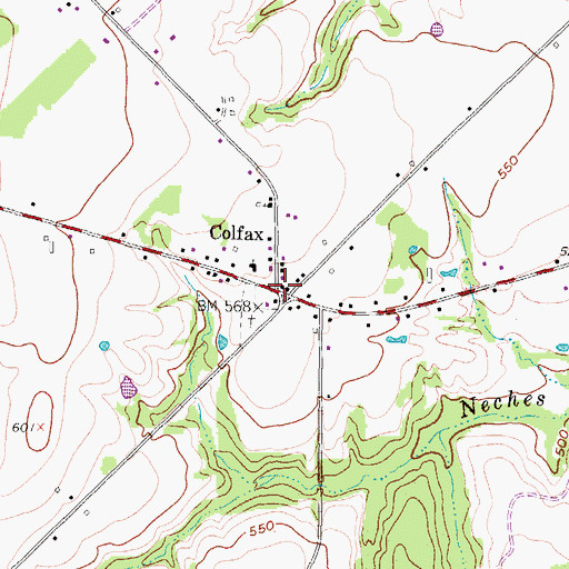Topographic Map of Colfax, TX