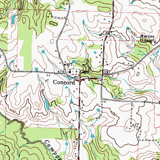 Topographic Map of Concord, TX