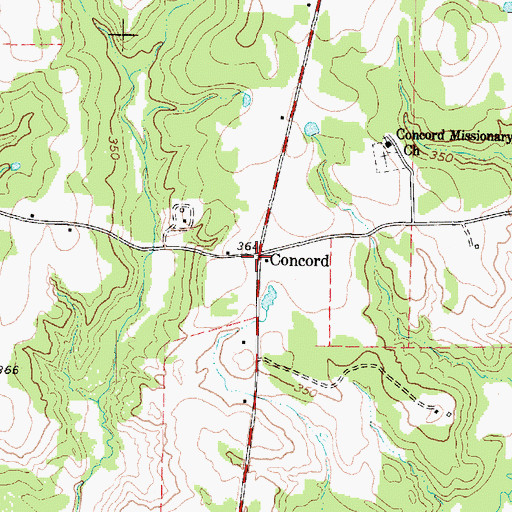 Topographic Map of Concord, TX