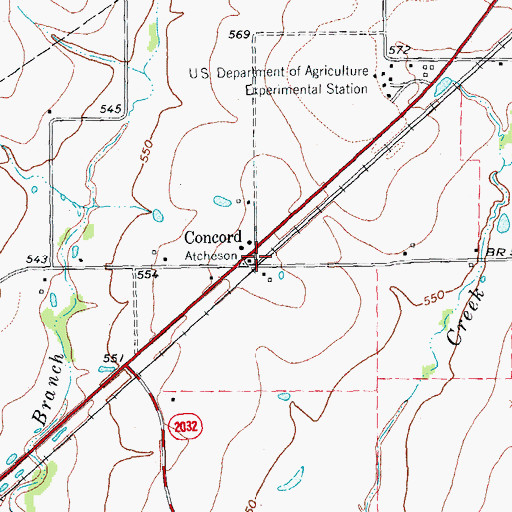 Topographic Map of Concord, TX