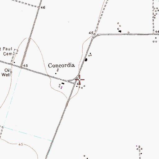 Topographic Map of Concordia, TX