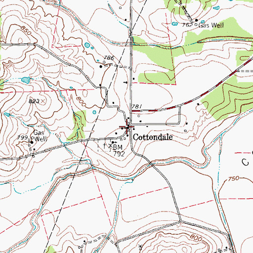 Topographic Map of Cottondale, TX