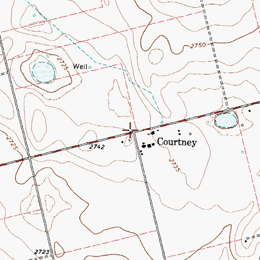 Topographic Map of Courtney, TX