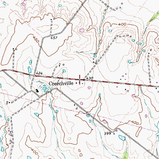 Topographic Map of Creechville, TX