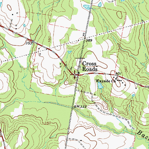 Topographic Map of Cross Roads, TX