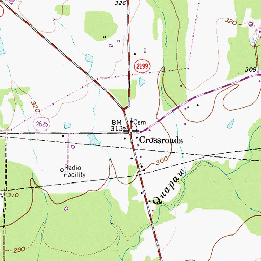 Topographic Map of Crossroads, TX