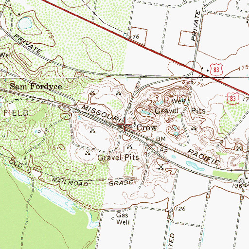 Topographic Map of Crow, TX
