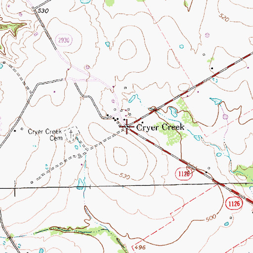 Topographic Map of Cryer Creek, TX