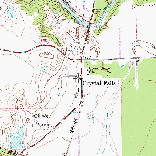 Topographic Map of Crystal Falls, TX