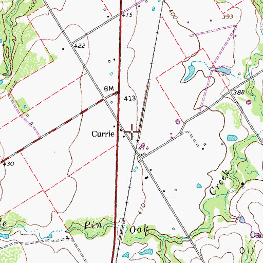 Topographic Map of Currie, TX