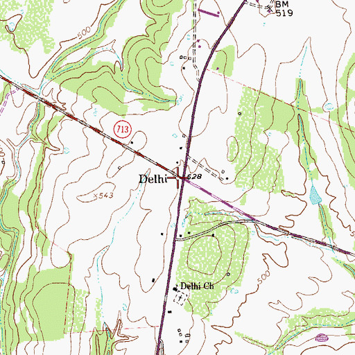 Topographic Map of Delhi, TX