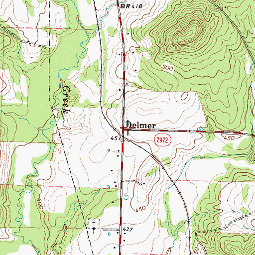 Topographic Map of Delmer, TX