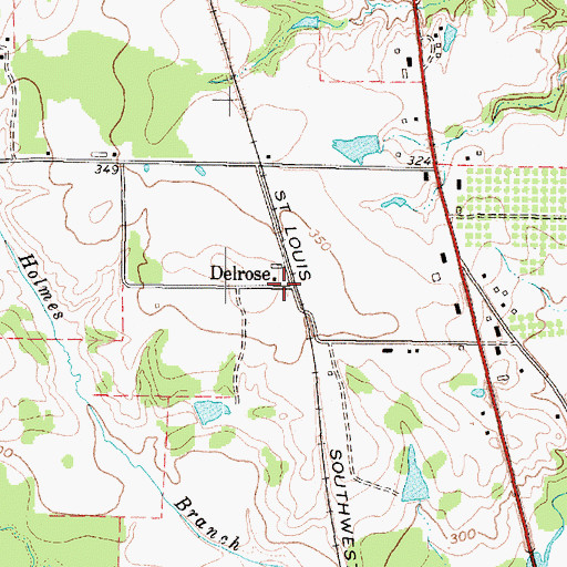 Topographic Map of Delrose, TX