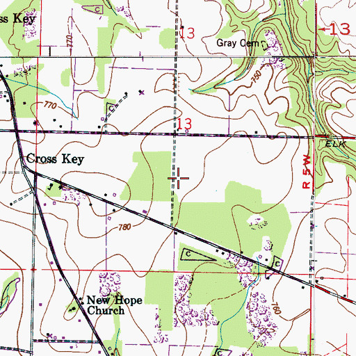 Topographic Map of Cross Key Church, AL