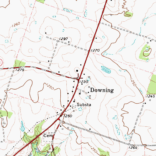 Topographic Map of Downing, TX