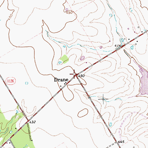 Topographic Map of Drane, TX