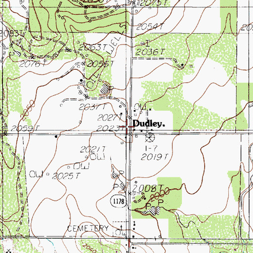 Topographic Map of Dudley, TX