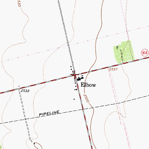 Topographic Map of Elbow, TX