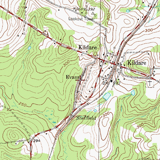Topographic Map of Evans, TX