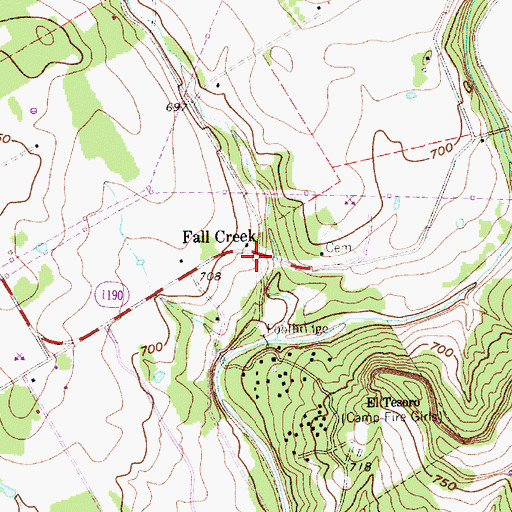 Topographic Map of Fall Creek, TX