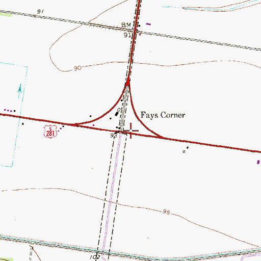 Topographic Map of Fays Corner, TX