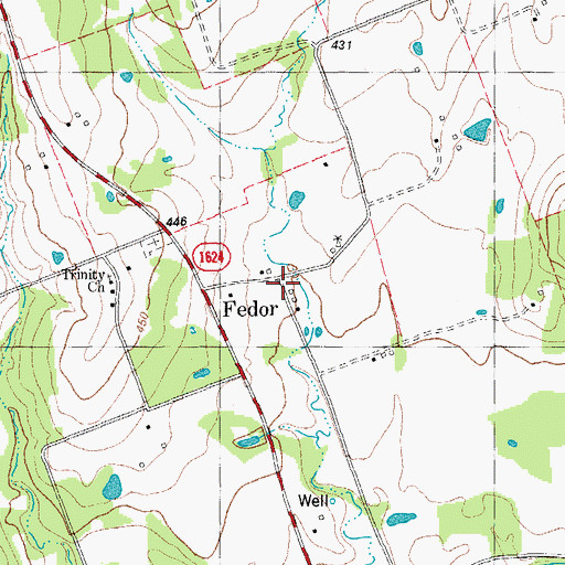 Topographic Map of Fedor, TX