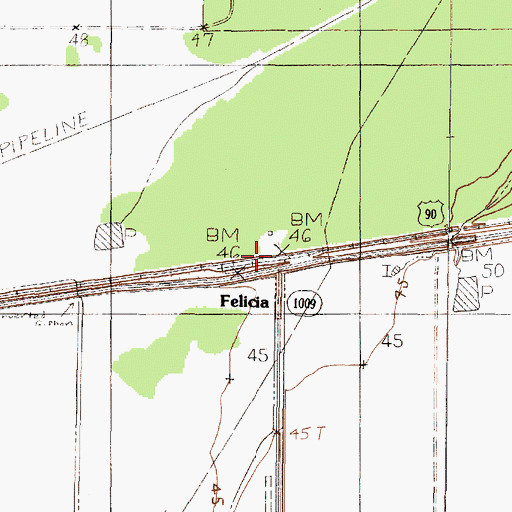 Topographic Map of Felicia, TX