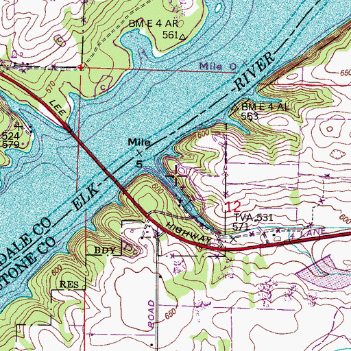 Topographic Map of Elk River Lodge State Park, AL