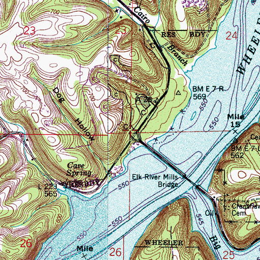 Topographic Map of Elk River Memorial Gardens, AL