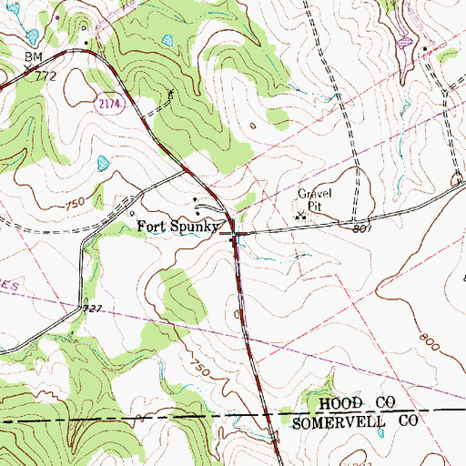 Topographic Map of Fort Spunky, TX