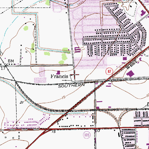 Topographic Map of Francis, TX