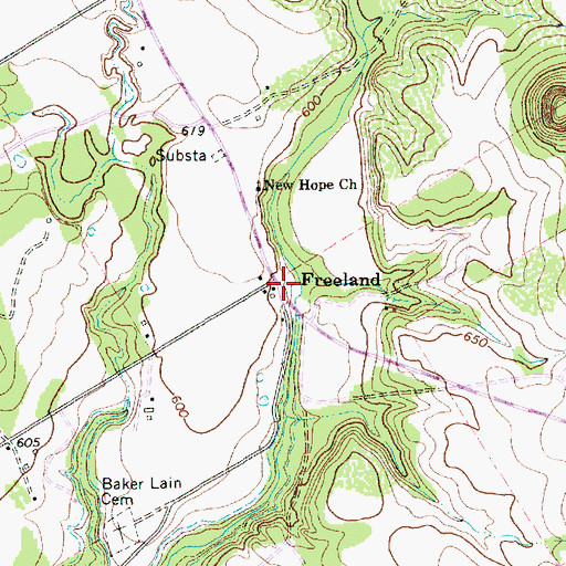 Topographic Map of Freeland, TX
