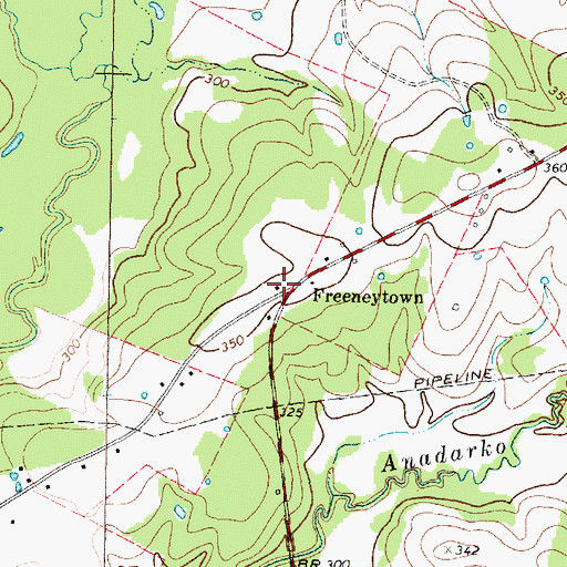 Topographic Map of Freeneytown, TX