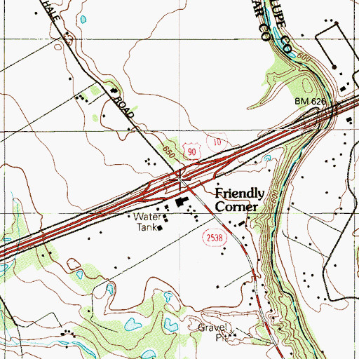 Topographic Map of Friendly Corner, TX