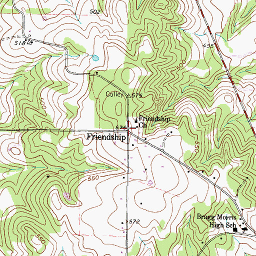 Topographic Map of Friendship, TX