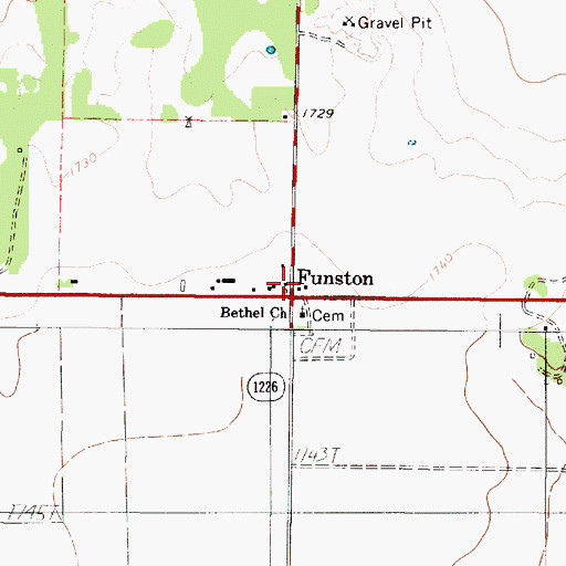 Topographic Map of Funston, TX
