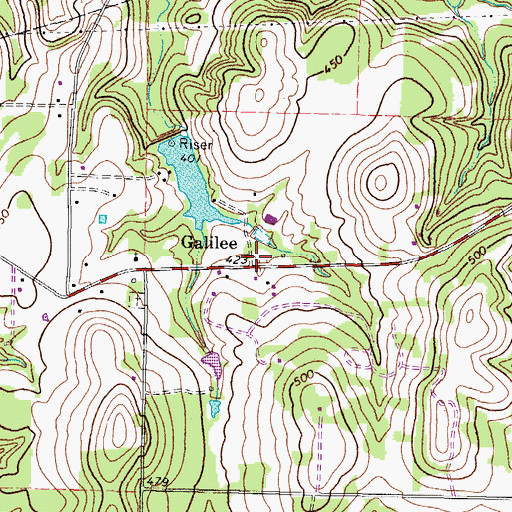 Topographic Map of Galilee, TX