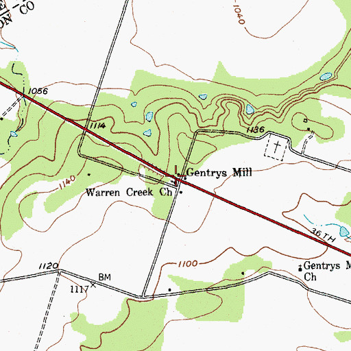 Topographic Map of Gentrys Mill, TX