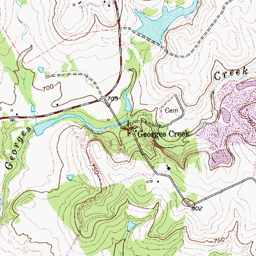 Topographic Map of Georges Creek, TX